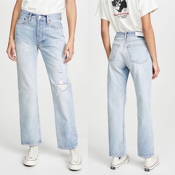 Re/Done Womens Jeans 90s Loose Straight Rigid Button Fly Light Denim 26